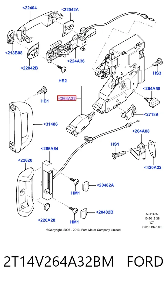 Cerradura de puerta lateral corrediza derecha 2T14V264A32BM Ford