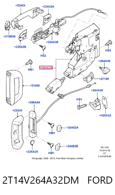 Cerradura de puerta lateral corrediza derecha FORD 2T14V264A32DM