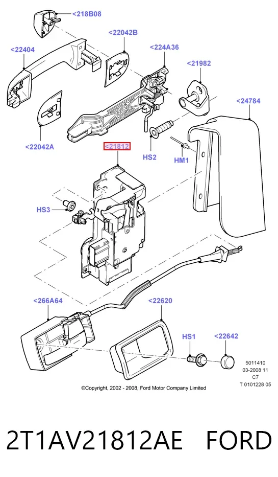 Cerradura de puerta delantera derecha 2T1AV21812AE Ford
