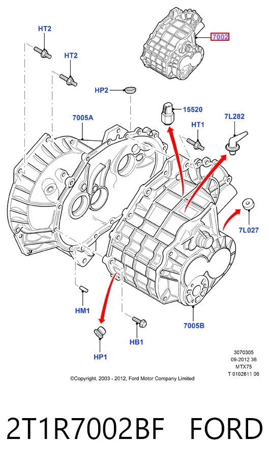 Caja de cambios 2T1R7002BF Ford