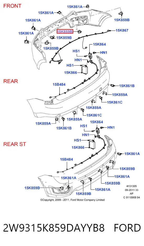 Sensor de aparcamiento trasero lateral 2W9315K859DAYYB8 Ford