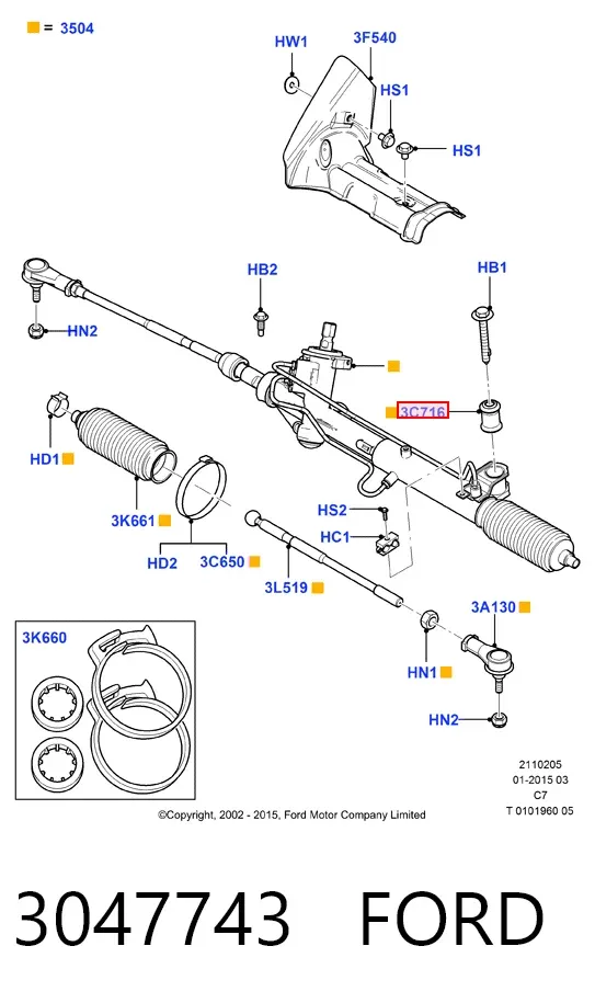 Silentblock de montaje de la cremallera de dirección 3047743 Ford
