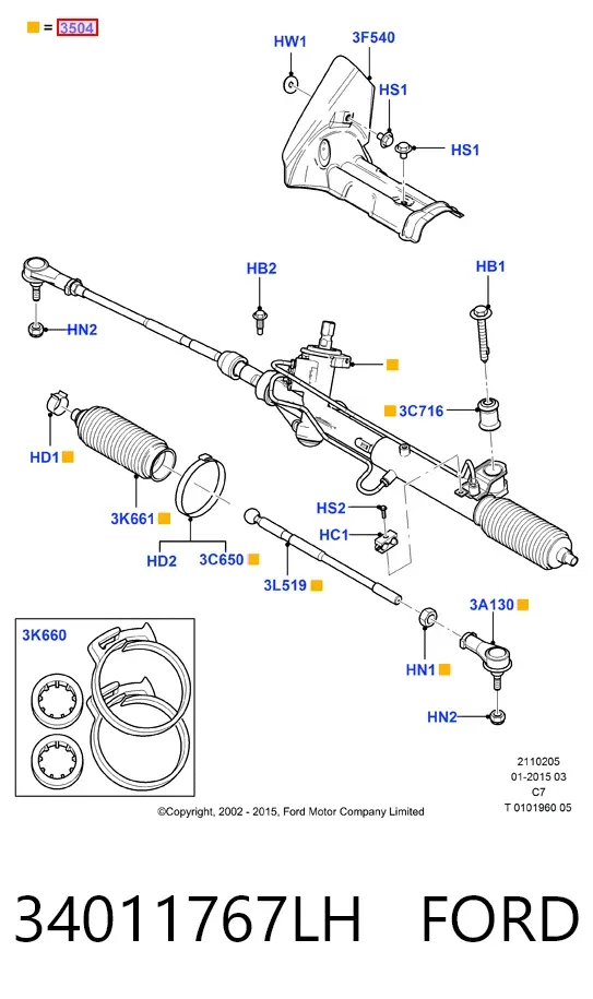 Cremallera de dirección 34011767LH Ford