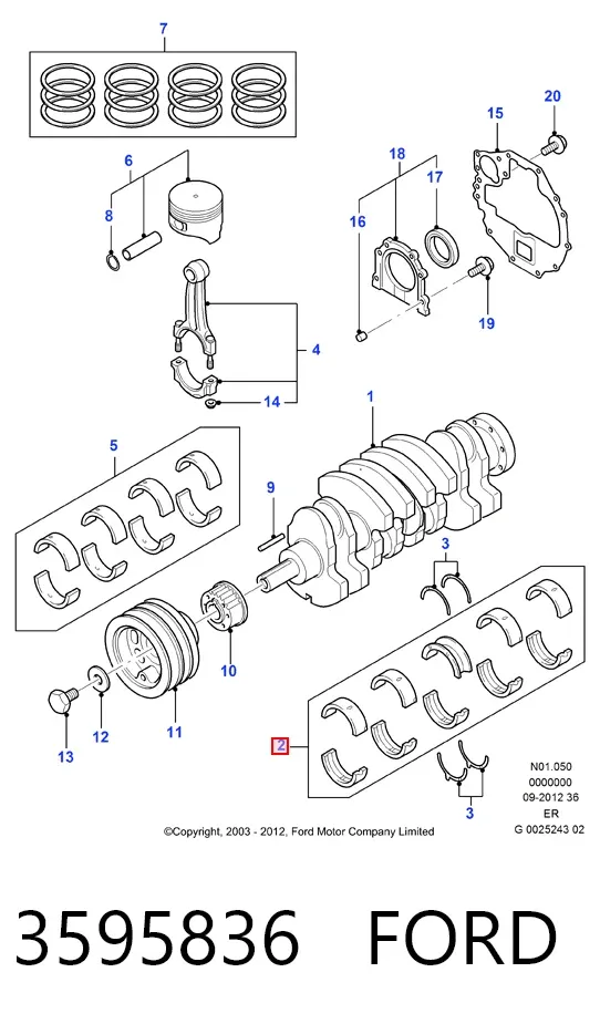 Juego de cojinetes de cigüeñal, estándar, STD 3595836 Ford