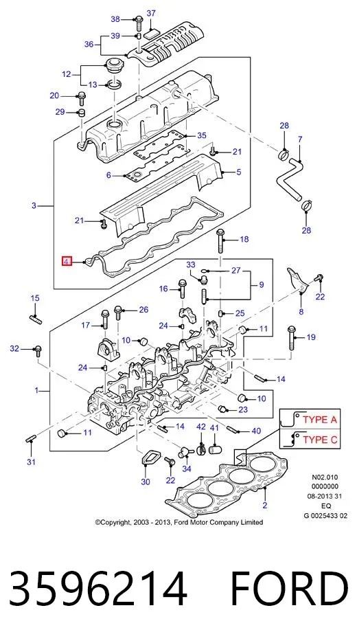 Junta tapa de balancines 3596214 Ford