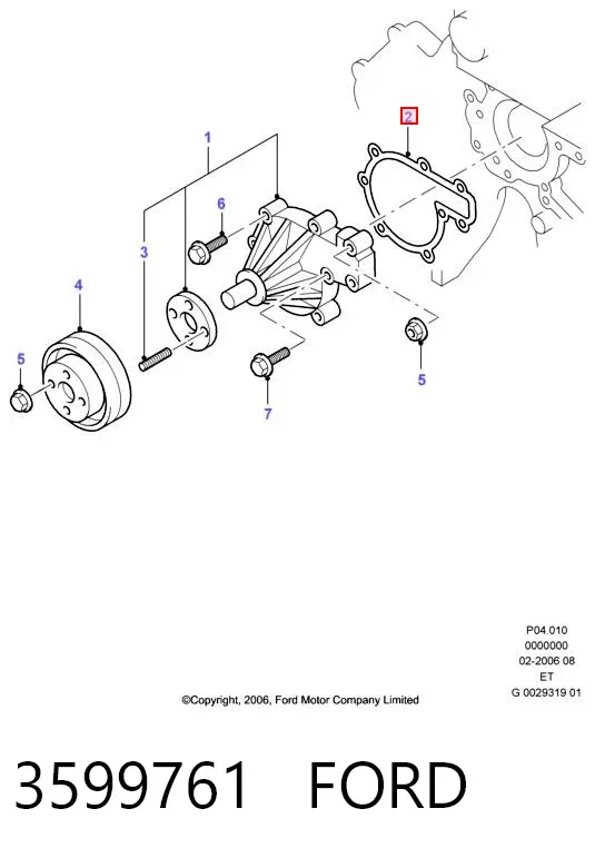Junta de bomba de agua 3599761 Ford