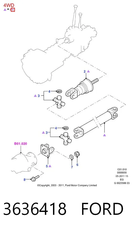 Árbol de transmision delantero 3636418 Ford