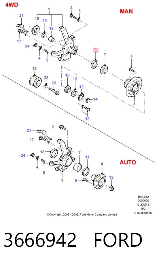 Cojinete de rueda delantero 3666942 Ford