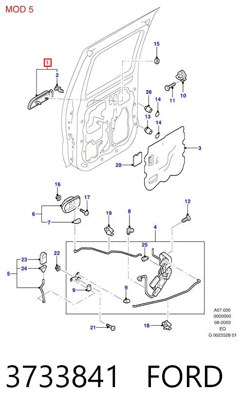 Manija exterior derecha de puerta delantera 3733841 Ford