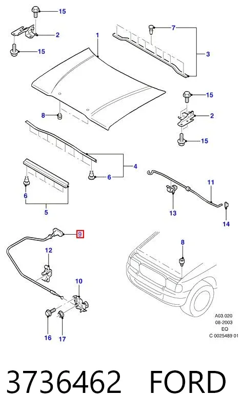 Cable de capó del motor Ford Ranger EQ