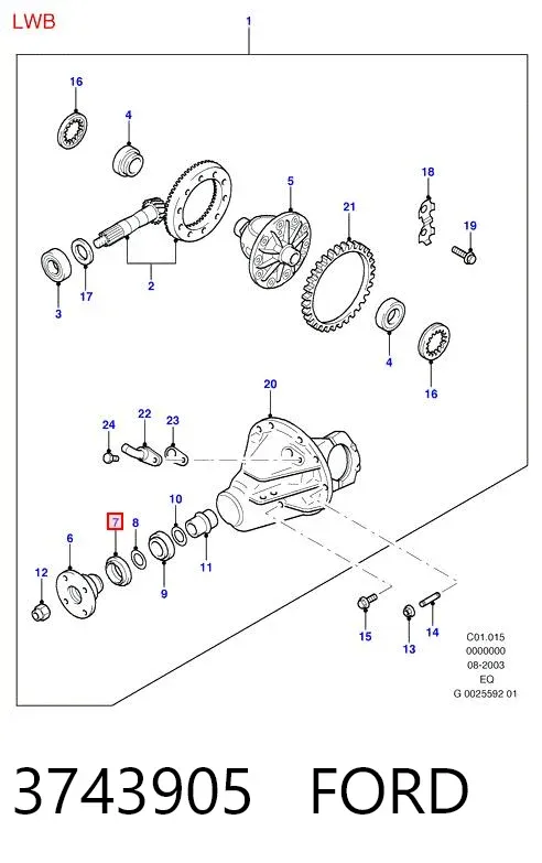 Retén del piñón del diferencial trasero 3743905 Ford