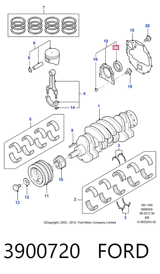 Retén de cigüeñal 3900720 Ford