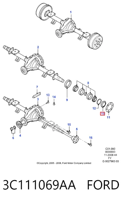 Tuerca del cubo de rueda trasera FORD 3C111069AA