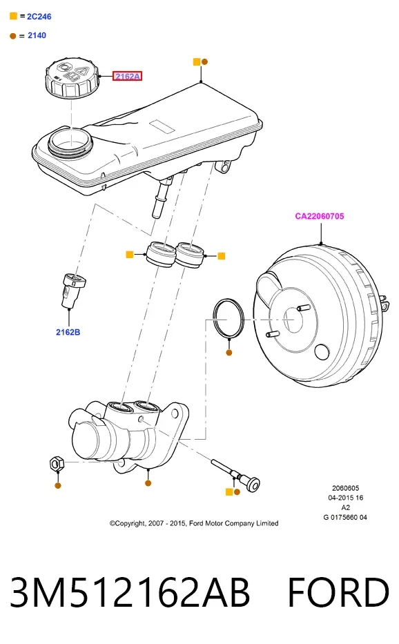 Tapa del depósito del cilindro maestro de freno 3M512162AB Ford