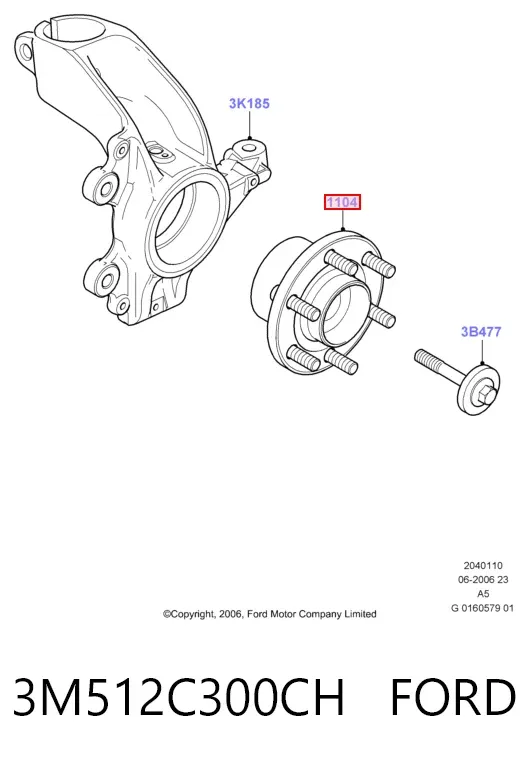 Buje de rueda delantero 3M512C300CH Ford