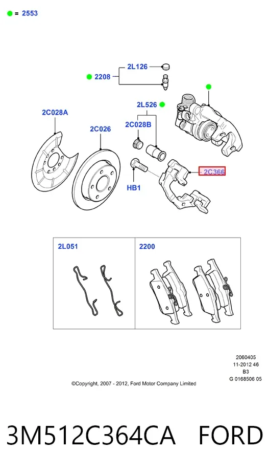 Soporte de la pinza de freno trasera 3M512C364CA Ford