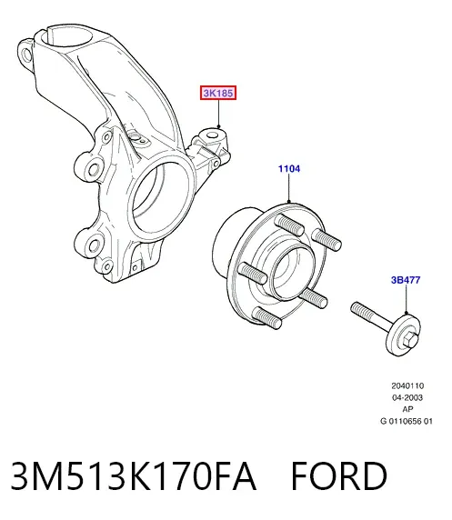 Mangueta delantera derecha 3M513K170FA Ford