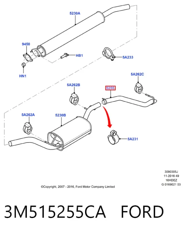 Silenciador trasero 3M515255CA Ford