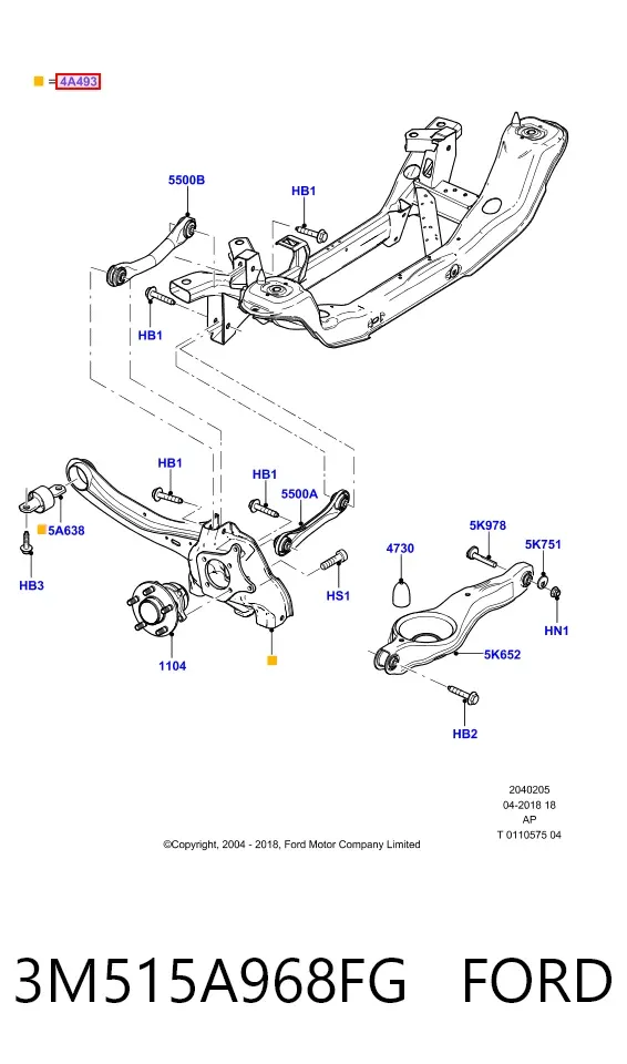 Brazo de suspensión, trasera derecha 3M515A968FG Ford