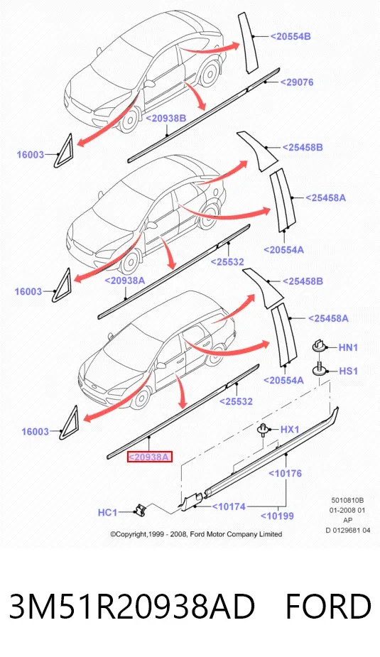 Moldura de puerta delantera izquierda 3M51R20938AD Ford