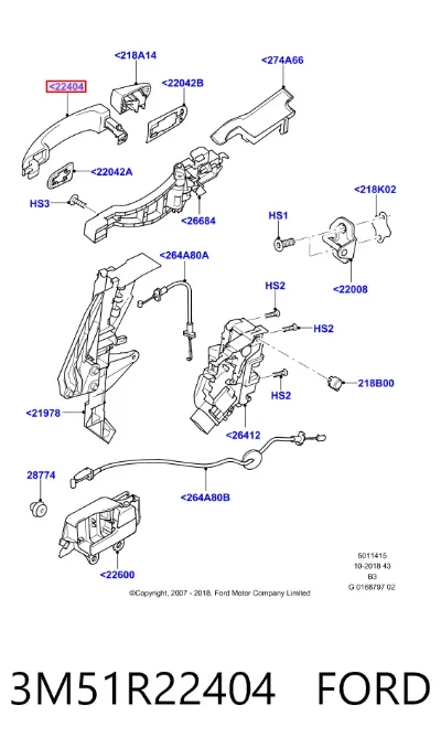 Manija exterior izquierda de puerta delantera FORD 3M51R22404