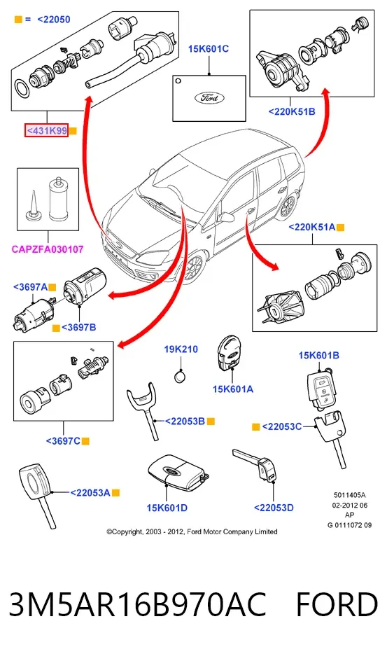 Cerradura de capó 3M5AR16B970AC Ford