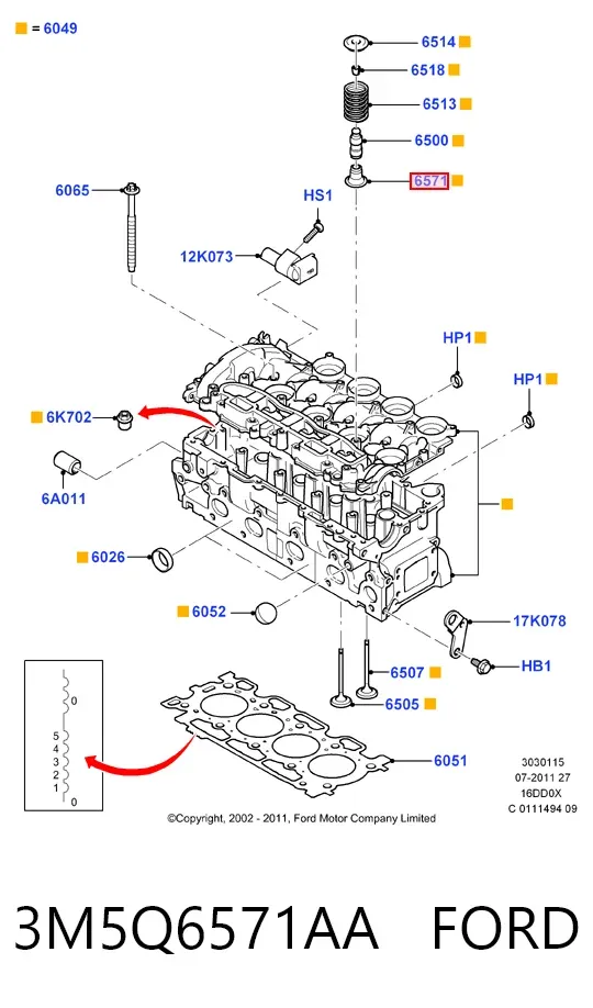 Retenes de válvulas 3M5Q6571AA Ford