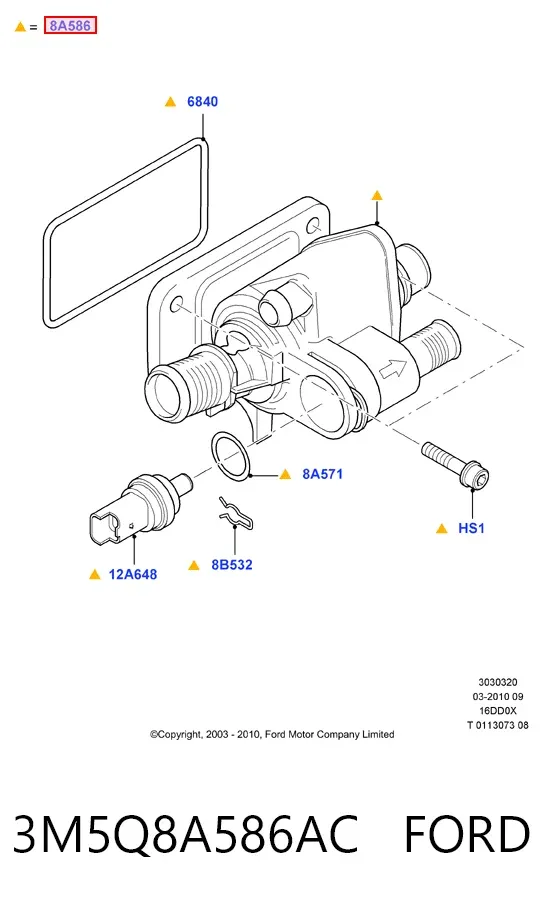 Caja de termostato 3M5Q8A586AC Ford
