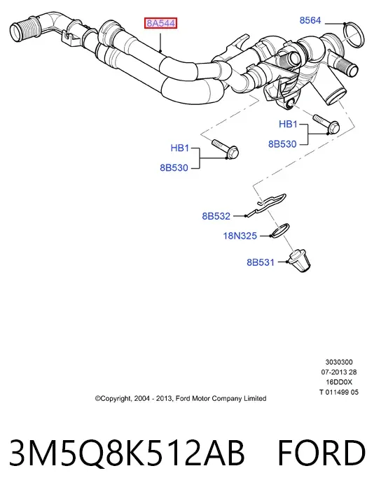 Manguera de admisión de la bomba de agua 3M5Q8K512AB Ford