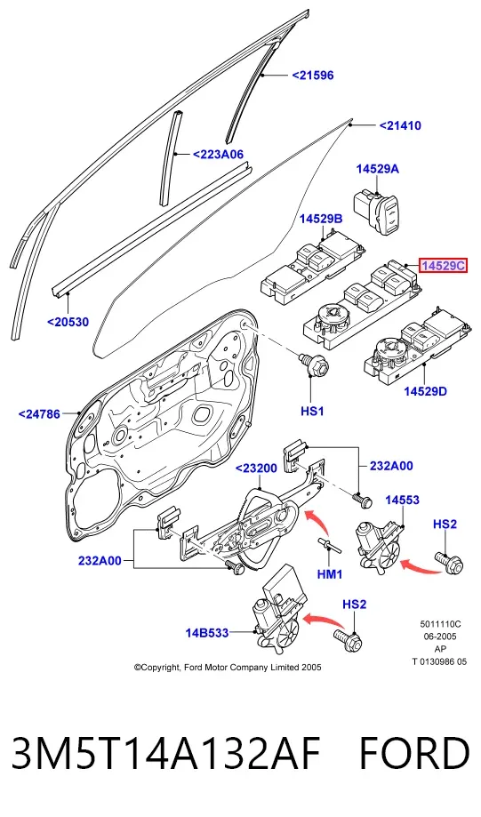 Interruptor de elevalunas delantera izquierda 3M5T14A132AF Ford