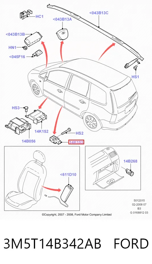 Sensor de airbag delantero 3M5T14B342AB Ford