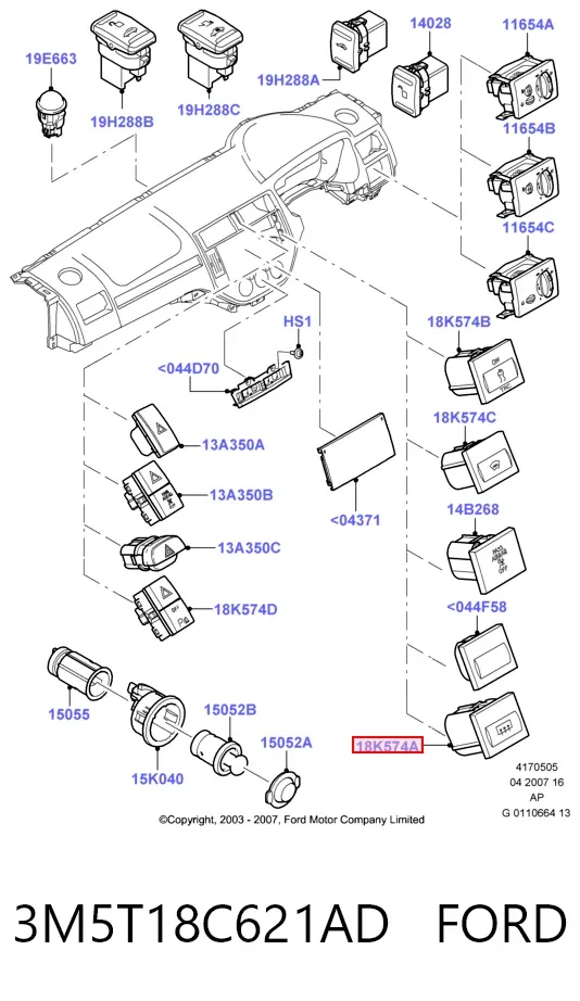 Botón de encendido de la calefacción de la luneta trasera 3M5T18C621AD Ford