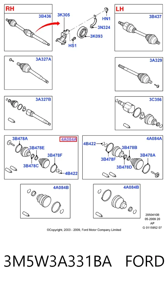 Fuelle exterior derecho de junta homocinética 3M5W3A331BA Ford