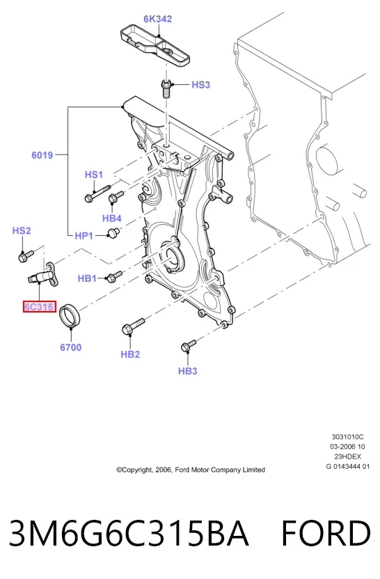 Sensor de cigüeñal 3M6G6C315BA Ford