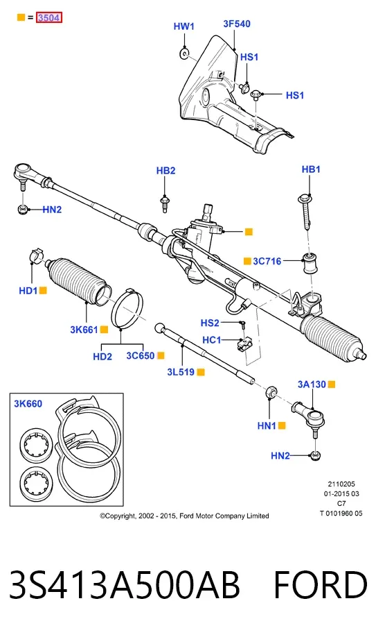 Cremallera de dirección 3S413A500AB Ford