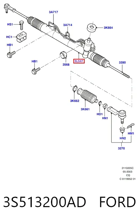 Cremallera de dirección 3S513200AD Ford