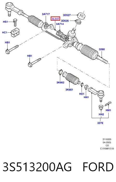 Cremallera de dirección 3S513200AG Ford