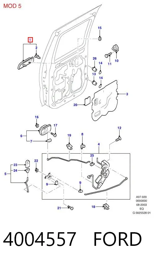 Manija exterior izquierda de puerta delantera 4004557 Ford