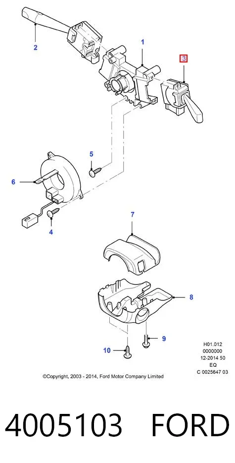 Conmutador derecho de la columna de dirección 4005103 Ford