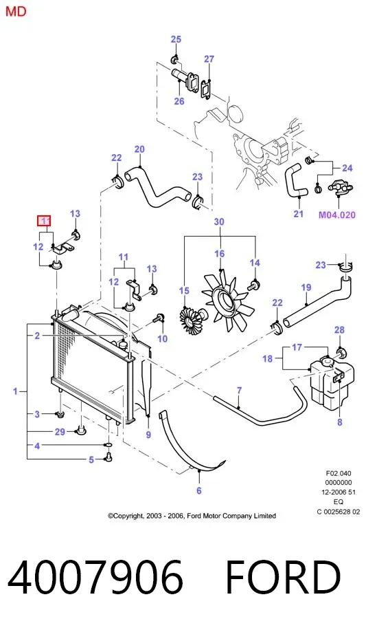 Soporte superior izquierdo del radiador 4007906 Ford