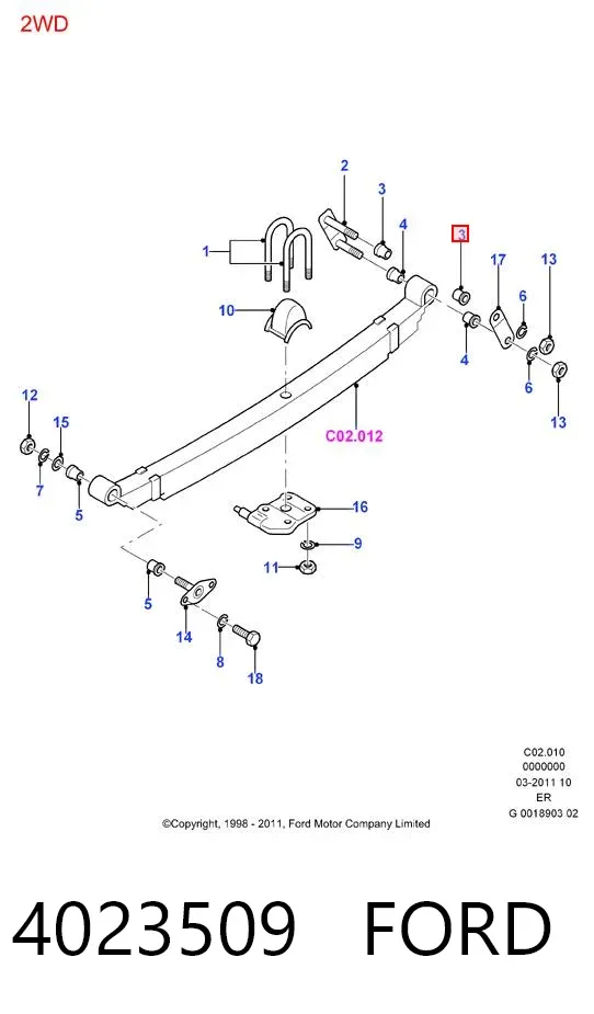Buje de la bisagra del resorte de láminas 4023509 Ford