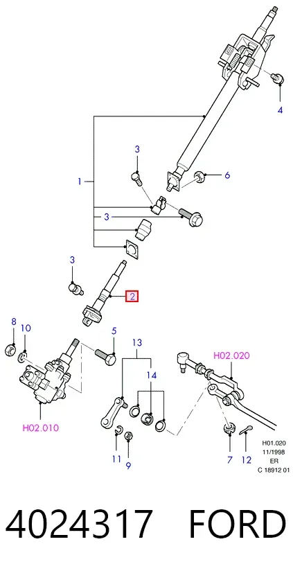 Eje inferior de la columna de dirección 4024317 Ford