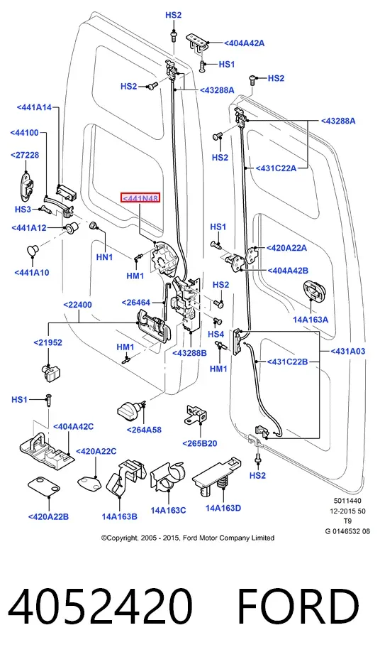 Manija interior derecha de puerta trasera batiente 4052420 Ford
