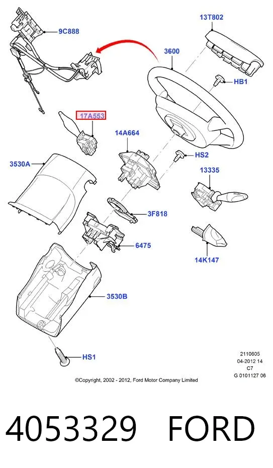 Conmutador derecho de la columna de dirección 4053329 Ford