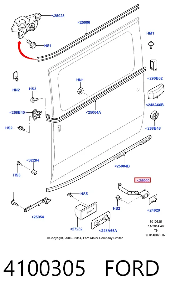 Rodillo inferior derecho de puerta corrediza 4100305 Ford