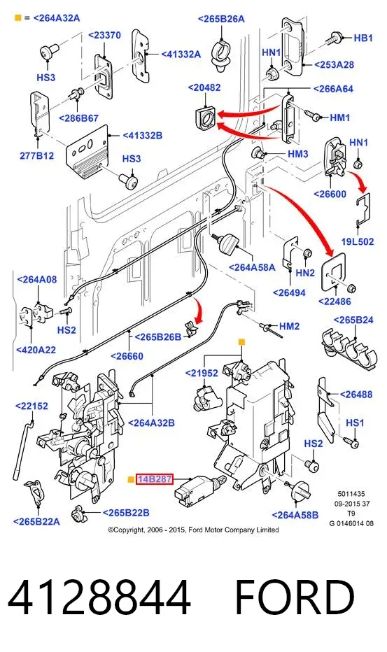 Cerradura de puerta lateral corrediza derecha 4128844 Ford
