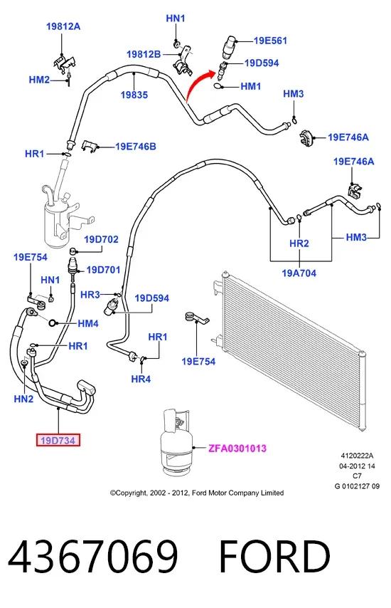 Manguera de aire acondicionado de compresor al condensador 4367069 Ford