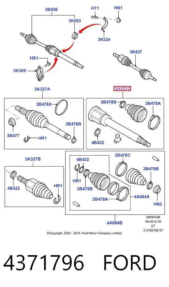 Junta homocinética interna delantera derecha 4371796 Ford