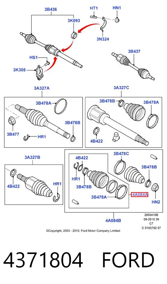 Fuelle de semieje delantero interior 4371804 Ford