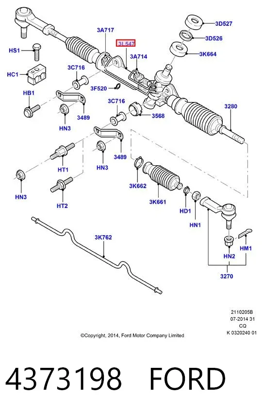 Cremallera de dirección 4373198 Ford